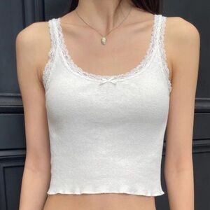 RARE Brandy Melville John Galt White Beyonca Lace Cropped Tank Top